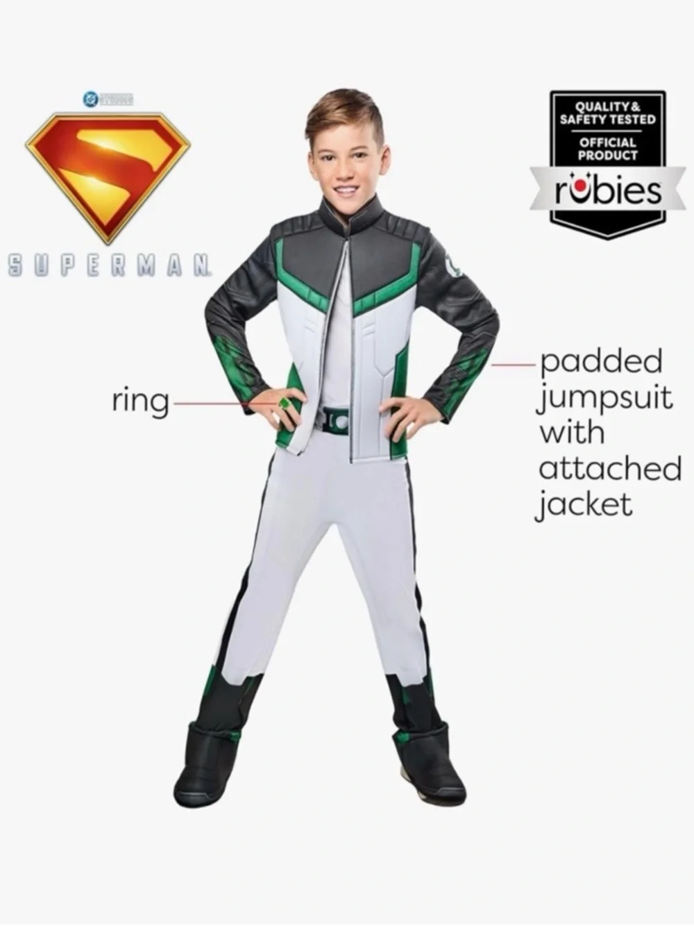 Rubies DC Green Lantern Deluxe Jumpsuit with Attached Faux Jacket and Ring - Picture 2 of 7